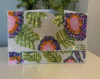 Bolso de mano tipo clutch con cuentas hecho a mano, bolso bandolera