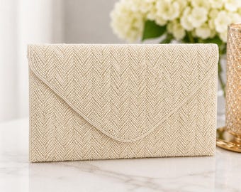 Ivory Beaded Clutch Purse | Pearl Beaded Evening Bag | Bridal Clutch for Wedding | Handmade Wedding Purse | Elegant Envelope Clutch