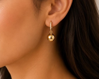 Gold Ball Drop Earrings | Minimalist Gold Dangle Earrings | Elegant Statement Earrings | Modern Gold Hoop Earrings | Gift for Her