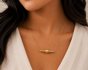 Gold Geometric Pendant Necklace | Minimalist Gold Statement Necklace | Modern Barrel Pendant Chain | Sudanese Dzi Style Cultural Jewlery