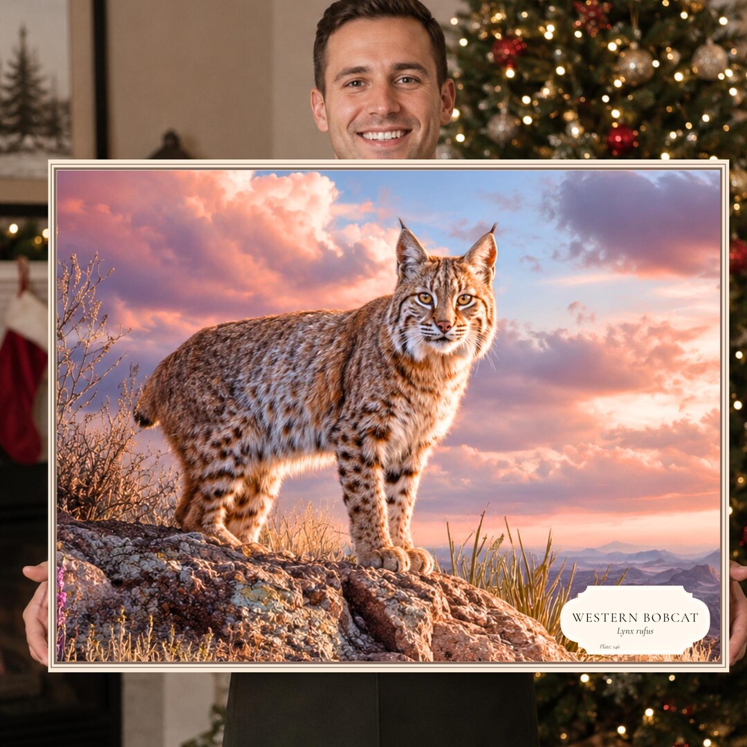 Rustic Bobcat Western Bobcat Poster, Southwestern Wildlife Wall Art, Desert Animal ...
