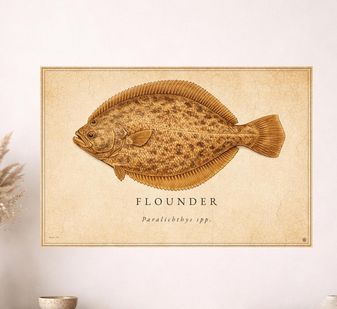Flounder Antiqued Naturalist Plate 103 Vintage Scientific Fish ...