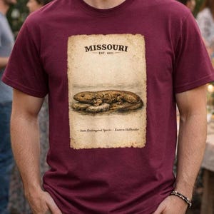 Missouri Hellbender Shirt – Endangered Species Naturalist Tee – Ozark Aquatic Salamander Illustration-State Pride Series