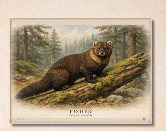 Fisher Poster, Vintage Wildlife Plate Print, Pine Forest Animal Wall Art, Rustic Cabin Lodge Decor, Naturalist Mammal Artwork