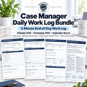 Case Manager Daily Work Log Bundle | Employee Activity & Productivity Tracker | Fillable PDF + Editable Word | Supervisor Tool