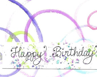 65th Birthday Card PERSONALIZED for FREE / Any Number and Name / Hand-Painted Original Watercolor / Swirls Paint Spatter / Vibrant Colors