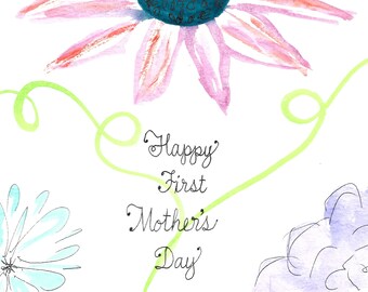 1st Mother's Day/Mother's Day Card PERSONALIZED for FREE With Name Sister Daughter Sis-in-Law Niece Daughter-in-law Original Watercolor