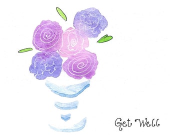 Get Well Card / Rest Up Card / Cheery Original Watercolor Note Cards / Flowers in a Pot
