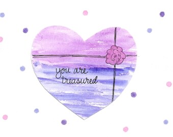 Original Hand-Painted Watercolor Heart / PERSONALIZED for FREE / Mother's Day / Birthday / Thank You / Valentine's Day Card