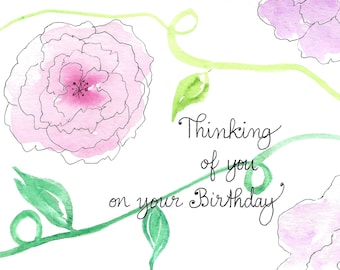 Somber Birthday Watercolor Card/ Bereavement, Grief, Loved One Depressed Sad Gloomy, Difficult Lonely Birthday /With or Without Insert