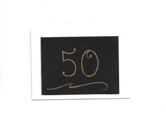 50th Birthday Note Card / "50" Hand-Painted Gold on Black / Simple and Elegant / For That Someone Special / 3 1/2" x 4 7/8" Small Card