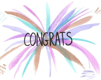 Congrats Fireworks Card  /  Support Compassion Encouragement  /  Original Hand-Painted Greeting Card  /  5" x 7"