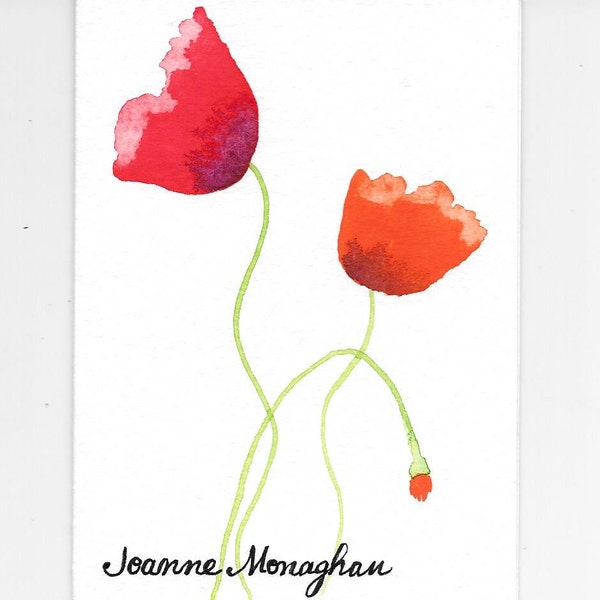 Poppy Note Cards PERSONALIZED for FREE With the Name on the Front /Original Watercolor Stationery Sets/ Poppies Red and Orange