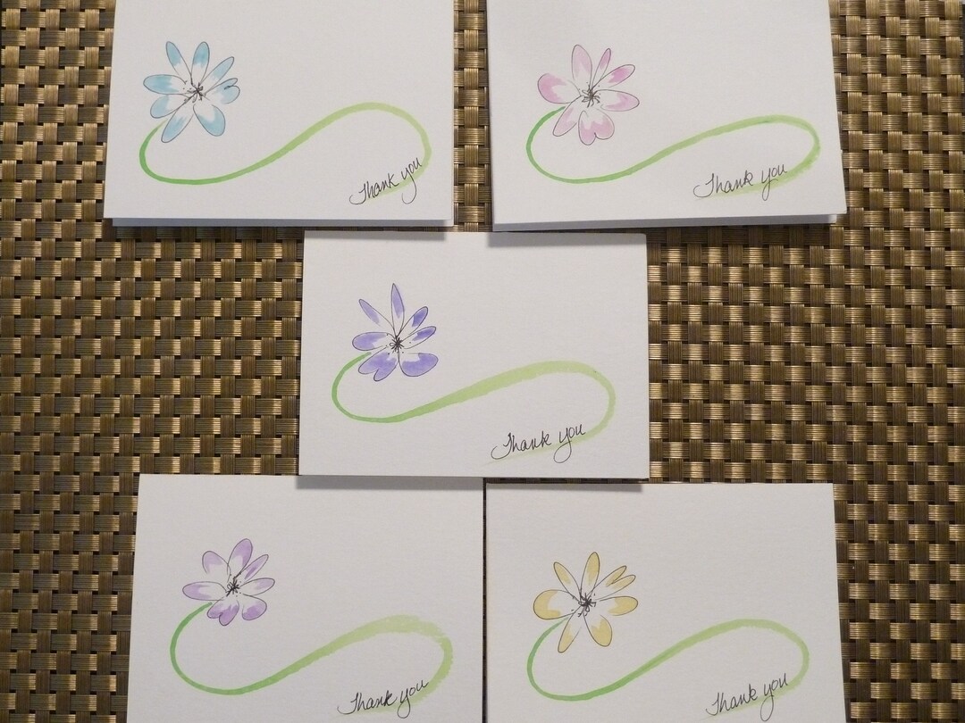 Hand-painted Watercolor Daisy Thank You Cards, Floral Greeting Cards (5 ...