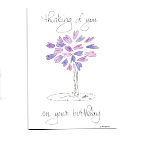 Somber Birthday Card Bereavement Birthday/Grief Loss Depressed Sad Gloomy Difficult Lonely Birthday / Purple or Green Leaves/Insert Optional image 2