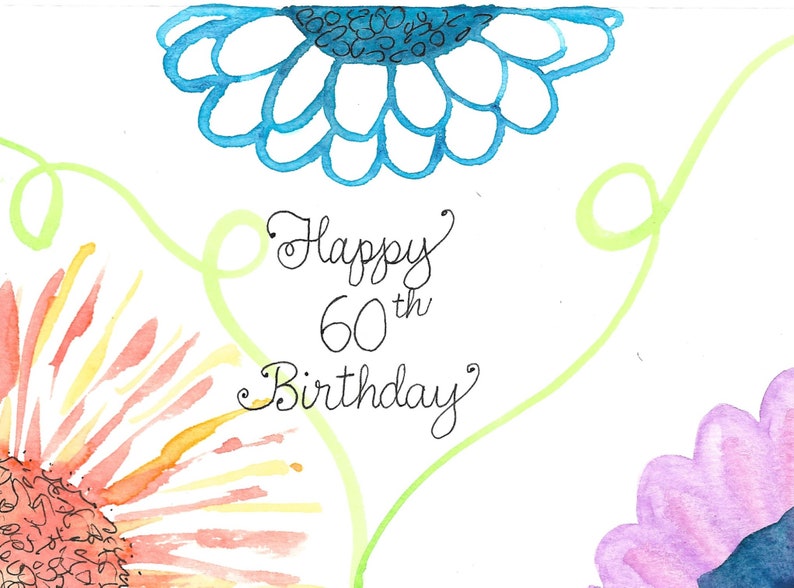 60th birthday card personalized for free with a name on front for mom mum sister grandma aunt best friend original watercolor floral card dexis iberica birthday cards greeting cards