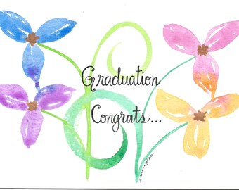 Graduation Card With Flowers  /  Original  Hand-Painted Watercolor Congrats Card  /  Your Message on Insert  /  5" x 7"