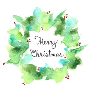 Watercolor Christmas Card Wreath Print READY TO SHIP / 5" x 7" / Abstract