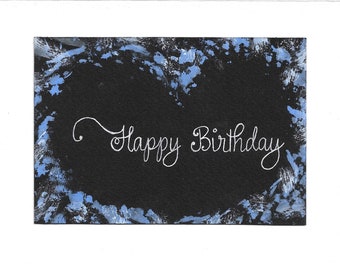 Happy Birthday Watercolor Heart Card / PERSONALIZED for FREE With Name / Black Background / Chalkboard Effect / Abstract  Pattern