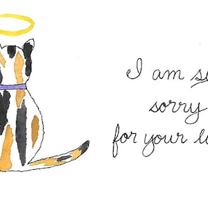 Pet Cat Loss Card/ Loss of Pet Condolence/PERSONALIZED for FREE With Name/ Calico Tabby/Ginger Black White Cat With Halo / Watercolor