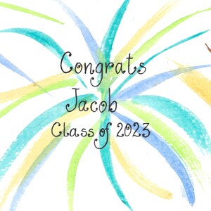 Congrats Graduation Card  /  PERSONALIZED for FREE With Name  /  Original  Hand-Painted Congratulations Card  /  Him or Her   5&quot; x 7&quot;