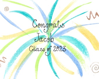 Congrats Graduation Card  /  PERSONALIZED for FREE With Name  /  Original  Hand-Painted Congratulations Card  /  Him or Her   5" x 7"