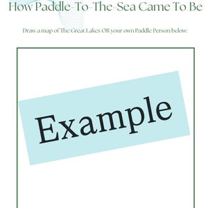 K&ouml;nnte beinhalten: Wei&szlig;er Hintergrund mit gr&uuml;nem und blauem Text. Der Text lautet "Kapitel Eins: Wie Paddle-To-The-Sea entstand". Darunter ein hellblaues Rechteck mit dem Wort "Example" in Schwarz.