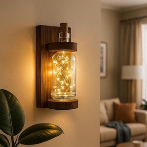 Handmade Walnut Wall Lamp – Rustic Ambient LED Lighting – Modern Home Decor