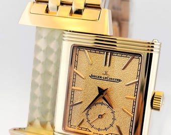Vintage Jaeger-LeCoultre Reverso Sub Dial Analog Quartz Gold Dial Men's Wrist Watch Free Shipping