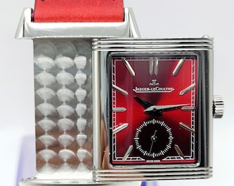 Vintage Amazing Jaeger-LeCoultre Reverso Sub Dial Analog Quartz Red Dial Men's Wrist Watch Free Shipping