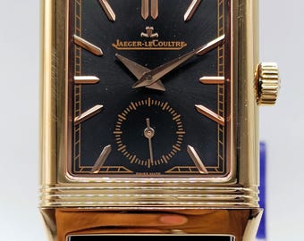Vintage Jaeger-LeCoultre Reverso Sub Dial Analog Quartz Black Dial Men's Wrist Watch Free Shipping