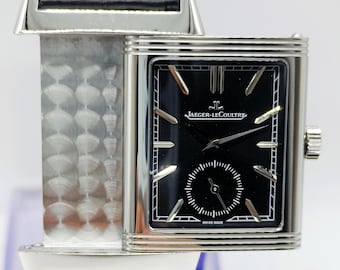 Vintage Jaeger-LeCoultre Reverso Sub Dial Analog Quartz Black Dial Men's Wrist Watch Free Shipping
