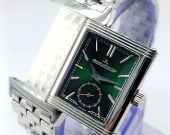 Vintage Luxury Jaeger-LeCoultre Reverso Sub Dial Analog Quartz Green Dial Men's Wrist Watch Free Shipping