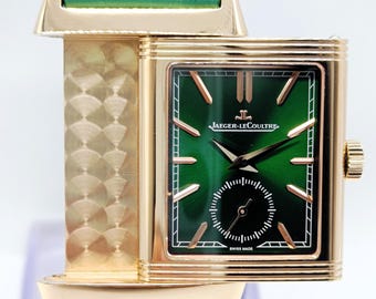 Orologio da polso da uomo vintage di lusso Jaeger-LeCoultre Reverso Sub Dial Analog Quartz con quadrante verde e spedizione gratuita