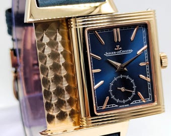 Vintage Luxurious Jaeger-LeCoultre Reverso Sub Dial Analog Quartz Blue Dial Men's Wrist Watch Free Shipping