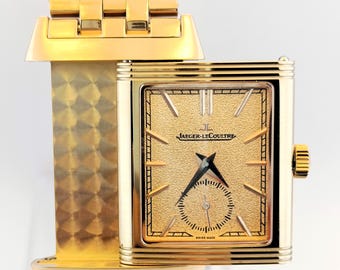 Reloj de pulsera vintage Jaeger-LeCoultre Reverso con subesfera analógica de cuarzo y esfera dorada para hombre, envío gratuito.