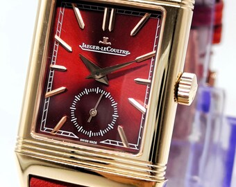 Vintage Jaeger-LeCoultre Reverso Sub Dial Analog Quartz Red Dial Men's Wrist Watch Free Shipping