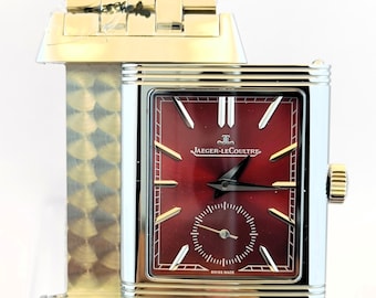 Vintage Jaeger-LeCoultre Reverso Sub Dial Analog Quartz Red Dial Men's Wrist Watch Free Shipping
