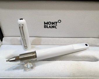 Bolígrafo roller Montblanc M Searies con tapa magnética blanca y plateada. Envío gratuito.