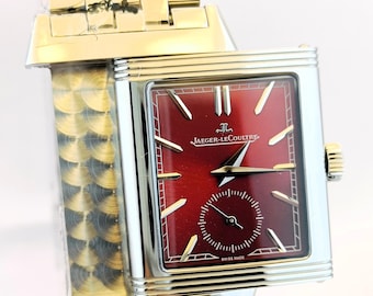 Vintage Jaeger-LeCoultre Reverso Sub Dial Analog Quartz Red Dial Men's Wrist Watch Free Shipping