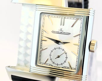 Vintage Beautiful Jaeger-LeCoultre Reverso Sub Dial Analog Quartz Silver Dial Men's Wrist Watch Free Shipping