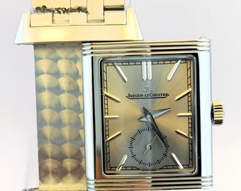 Vintage Fantastic Jaeger-LeCoultre Reverso Sub Dial Analog Quartz Silver Dial Men's Wrist Watch Free Shipping