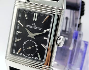 Vintage Jaeger-LeCoultre Reverso Sub Dial Analog Quartz Black Dial Men's Wrist Watch Free Shipping