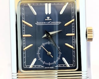 Precioso reloj de pulsera vintage Jaeger-LeCoultre Reverso Sub Dial analógico de cuarzo con esfera azul para hombre. Envío gratis.
