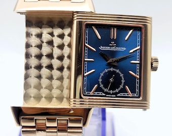 Vintage Excellent Jaeger-LeCoultre Reverso Sub Dial Analog Quartz Blue Dial Men's Wrist Watch Free Shipping