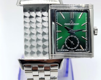 Reloj de pulsera vintage de lujo Jaeger-LeCoultre Reverso con subesfera analógica de cuarzo y esfera verde para hombre, envío gratuito.