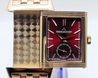 Vintage Fantastic Jaeger-LeCoultre Reverso Sub Dial Analog Quartz Red Dial Men's Wrist Watch Free Shipping