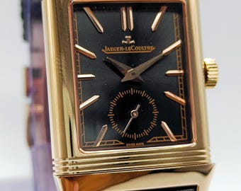 Vintage Jaeger LeCoultre Reverso Sub Dial Quartz Black Dial Men's Wrist Watch Free Shipping