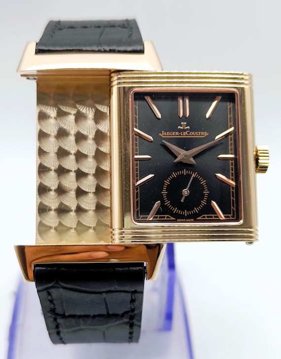 Vintage Jaeger LeCoultre Reverso Sub Dial Quartz Black Dial Men's Wrist Watch Free Shipping