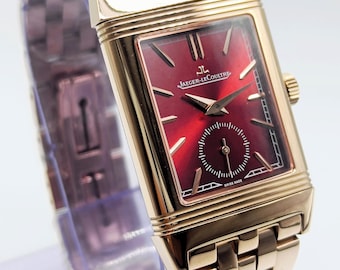 Vintage Fantastic Jaeger-LeCoultre Reverso Sub Dial Analog Quartz Red Dial Men's Wrist Watch Free Shipping